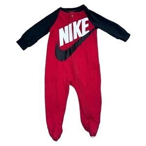 Nike Babies 6M Red, Black, White Long Sleeve Zip Up Footie